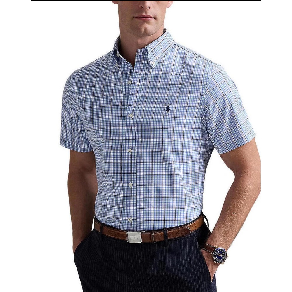 Men's Cotton Short Sleeve Button Down Palid Check Top size Medium